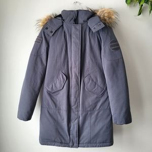 Toboggan light charcoal grey down feather filled lzipper snap closure parka Sm